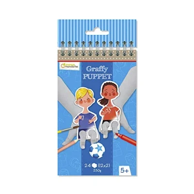 Afbeelding van Avenue Mandarine Spiraalboek Graffy Puppet 24 voorgesneden vingerpoppen om in te kleuren Clairefontaine papier PEFC gecertificeerd voetbalthema GY101C
