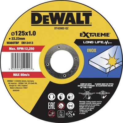 Afbeelding van DeWALT DT43902 Doorslijpschijven 125x22.2x1mm. RVS/INOX VE=1