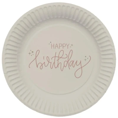 Afbeelding van Folat Crème rose borden happy birthday 8 stuks 23 cm