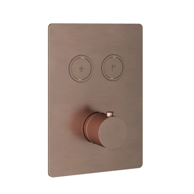 Afbeelding van HotBath Cobber Afbouwdeel Inbouwthermostaat met 2 pushbuttons Geborsteld Koper PVD PB009QEXTBCP