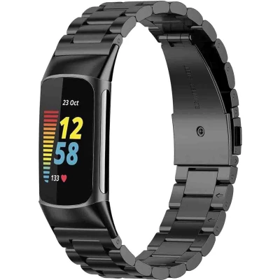 Afbeelding van imoshion Bandje met Horlogeband inkorter Geschikt voor Fitbit Charge 6, 5 Stalen band zonder installatiehulp Zwart