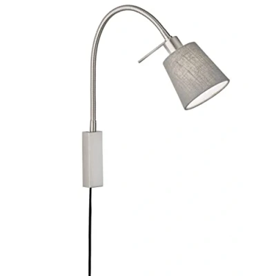 Afbeelding van Fischer &amp; Honsel Flex, bedlamp, wolk mat nikkel stoffen kap linnen grijs / binnenkant wit B 11,00 cm, H 40,00 wandafstand 35,00 met koordschakelaar 1 x E14 max. 10 Watt