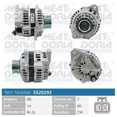 Afbeelding van MEAT &amp; DORIA 5520292 Dynamo / Alternator 14V 90A ISUZU: D Max 1 Pickup