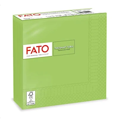 Afbeelding van Fato, papieren wegwerpservetten, ideaal voor informele lunches en buffetten, verpakking met 50 servetten, formaat 33 x 33, 4 gevouwen, 2 laags, appelgroen, 100% puur cellulosepapier