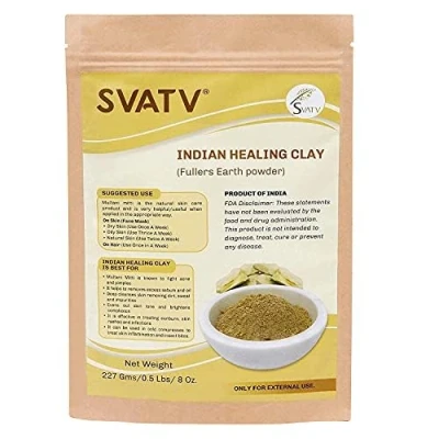 Afbeelding van SVATV Fullers Earth Powder Multani Mitti Indian Healing Clay Bentonite Deep Skin Pore Purifying Face Mask Care &amp; Dirt Remover Natural Pack 227 g