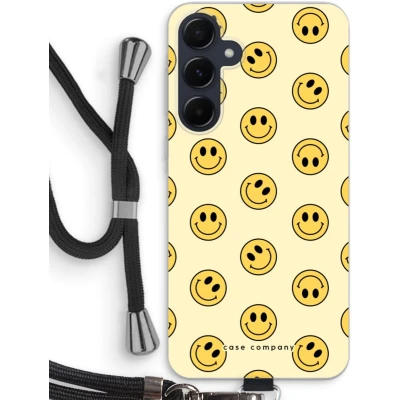 Afbeelding van Case Company® hoesje met Koord geschikt voor Samsung Galaxy A55 Smiley N2 Telefoonhoesje Zwart Bescherming aan alle Kanten en Over de Schermrand