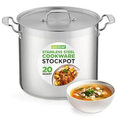 Afbeelding van NutriChef Kookpot 19 Liter Inductie Soeppot Roestvrijstalen Kookpan met Deksel Vaatwasmachinebestendig