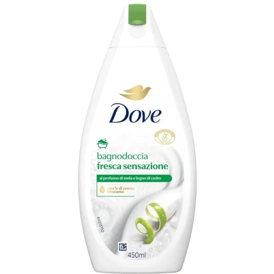 Afbeelding van Dove Douche Fraîche Sensation, Dermo Natural Moisturizer, appel en cederhout, 1/4 vochtinbrengende crème, dermatologisch getest, zeep voor mannen vrouwen, 100% gerecyclede fles * 450 ml