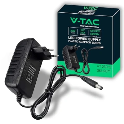 Afbeelding van V TAC Voeding 12 30 W 2,5 A voor camera&#039;s, ledstrips, modem, transformatoradapter met stopcontact schermen en elektronische apparatuur, ingang AC 100 240 V, 50/60 Hz