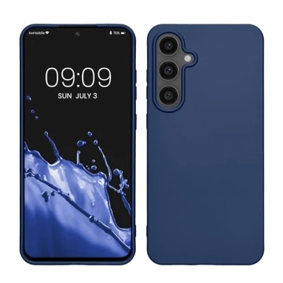 Afbeelding van kwmobile telefoonhoesje geschikt voor Samsung Galaxy S24 FE Hoesje smartphone Back cover in metallic blauw