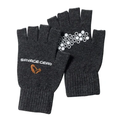 Afbeelding van Savage Gear Knitted Half Finger Glove Dark Grey Melange M Vis handschoenen