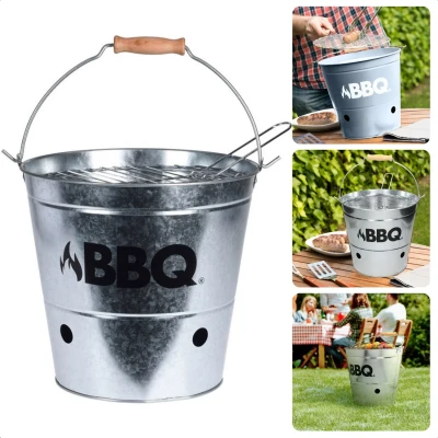 Afbeelding van Cheqo® BBQ Emmer Barbecue Portable Zink Ø 19 cm Met Handgreep Houtskoolbarbecue