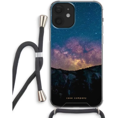 Afbeelding van Case Company® hoesje met Koord geschikt voor iPhone 12 mini Travel to space Telefoonhoesje Zwart Extra Bescherming aan alle Kanten en Over de Schermrand