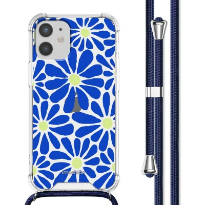 Afbeelding van iMoshion Hoesje Geschikt voor iPhone 12 Mini met Koord Design Meerkleurig / Cobalt Blue Flowers Connect