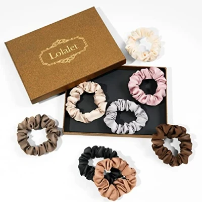 Afbeelding van Lolalet 8 stuks scrunchies satijnen haarelastiekjes voor dames, zacht, elastisch, zijde, Skrunschis, groot, vrouwen en meisjes, kleuren zwart