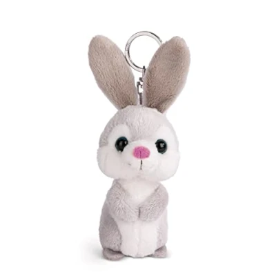 Afbeelding van Fynn Fluffy konijn sleutelhanger 10 cm grijs Duurzame knuffeldier hanger met voor sleutelkoord, sleutelring en