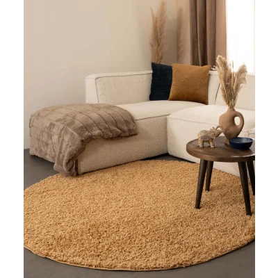 Afbeelding van Rond Hoogpolig Tapijt/Vloerkleed Shaggy Trend Effen Goud 200 Cm