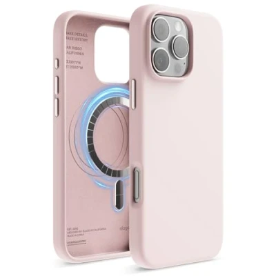 Afbeelding van Hoesje Compatibel met iPhone 16 Pro Max alle MagSafe accessoires Ingebouwde Magneten, Siliconen Zachte Grip, Schokbestendig (Roze)