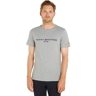 Afbeelding van Tommy Hilfiger Logo T Shirt Grijs maat XXL Heren Print Shirts met Modern fit Pasvorm Katoen