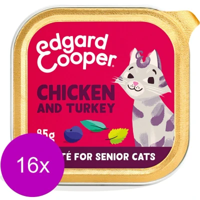 Afbeelding van 16x Edgard &amp; Cooper Kattenvoer Senior Pate Kip Kalkoen 85 gr