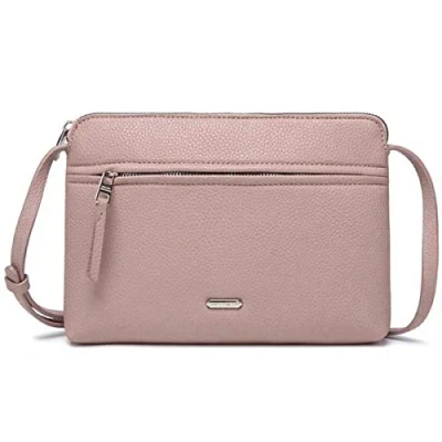 Afbeelding van David Jones Schoudertas voor dames Platte tas, kleine handtas gedragen op de schouder van PU leer Elegante klassieke stadstas 2 vakken Telefoontas winkelen reizen, Roze, klassiek