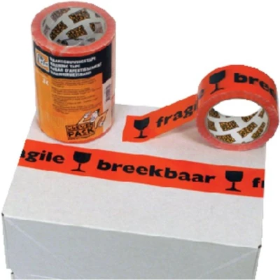 Afbeelding van 3 rol verpakkingstape bedrukt breekbaar