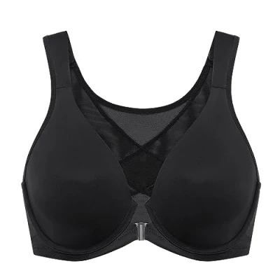 Afbeelding van DELIMIRA Damesbeha, sluiting voor, diepe houding, met beugel, grote maat, zwart.