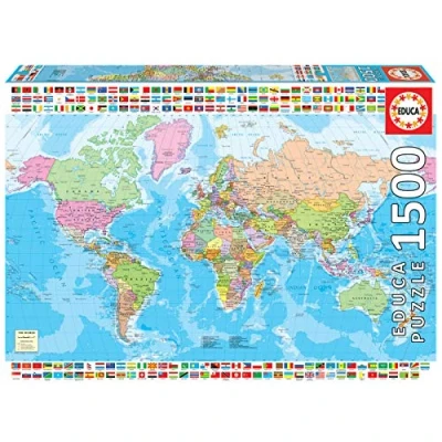 Image de Educa Puzzle De 1500 Pièces pour Adultes Carte du Monde Politique. Comprend Fix Tail L&#039;accrocher Une Fois L&#039;assemblage Terminé (18500)