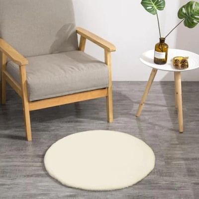 Afbeelding van Teppich Wölkchen Pluizig tapijt van imitatiebont konijnenbont, kort bont, hoogpolig voor woonkamer of slaapkamer, bedmat beige 45 cm rond