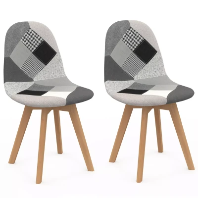 Image de Lot de 2 chaises scandinaves SARA motifs patchworks noirs, gris et blancs