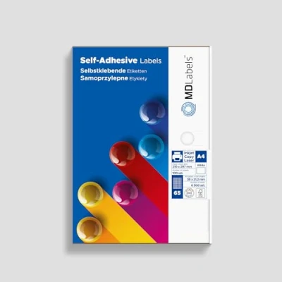 Afbeelding van MDlabels Universele zelfklevende etiketten DIN A4 bedrukbaar wit (38x21,2mm, 6500 etiketten)