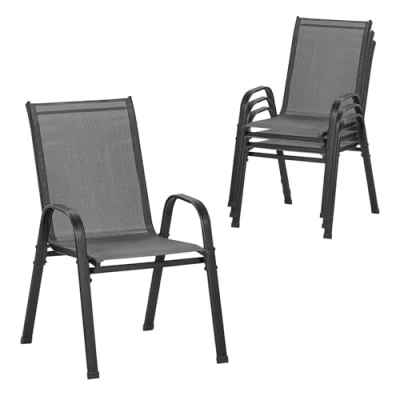 Afbeelding van WOLTU Set van 4 stapelbare tuinstoelen, outdoorstoelen met armleuningen en rugleuning, voor terras, balkon, donkergrijs