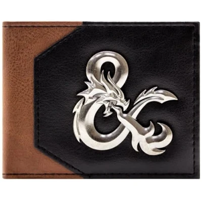 Afbeelding van Dungeons &amp; Dragons Ampersand metalen badge D8 dobbelstenen portemonnee Bi vouw ID houder en kaarthouder, Bruin, Fold