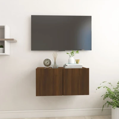 Afbeelding van Tv hangmeubel 60x30x30 cm bewerkt hout bruin eikenkleur