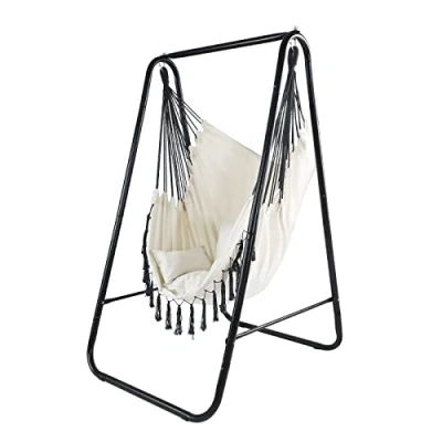 Afbeelding van CCLIFE Hangstoel voor tuin met voet, ijzeren hangmat stoel, gebruik binnen en buiten, max. 100 kg, 85 x 103 153 cm, kleur: zwart
