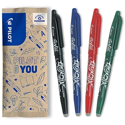 Afbeelding van Pilot Frixion Ball, uitwisbare balpen, navulbaar, van gerecycled kunststof, 1 x blauw, zwart, rood, groen, medium punt, 4 stuks