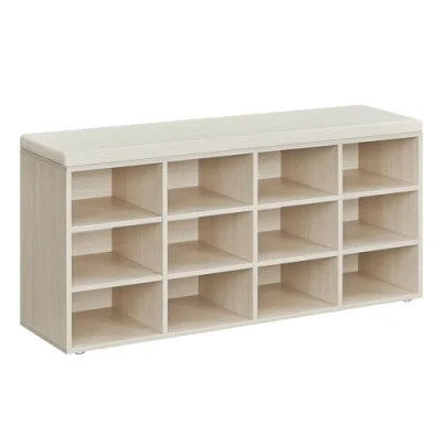 Afbeelding van VASAGLE Schoenenbank, entreemeubel, schoenenopslag, gevoerde zitting en 12 vakken, schoenenrek, draagkracht 136 kg, natuurbeige LHS012K04