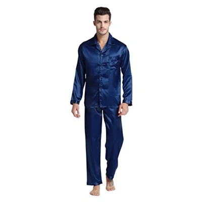 Afbeelding van Tony &amp; Candice Klassieke lange satijnen pyjama voor heren, Blauw