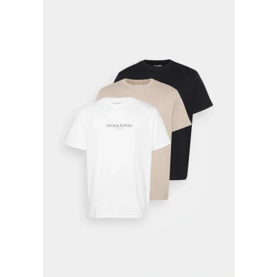 Afbeelding van Jack &amp; Jones Jorbillyburg TEE 3 PACK Tshirt print, Heren, Maat: 4XL, Mocha meringue/black/bright white