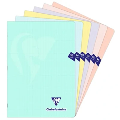Afbeelding van Clairefontaine Mimesys 308161C notitieboek pastel, A4, 21 x 29,7 cm, 96 pagina&#039;s, grote ruitjes, wit papier, 90 g, kaft van polypropyleen, willekeurige kleur