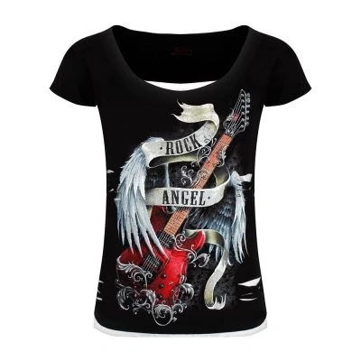Image de Spiral Top Direct Rock Angel 2in1 Déchiré Femme Noir Taille L