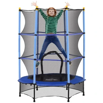 Afbeelding van HOMCOM Kinder Trampoline Stahl, Kunststoff 140L x 140B 190H cm Schwarz