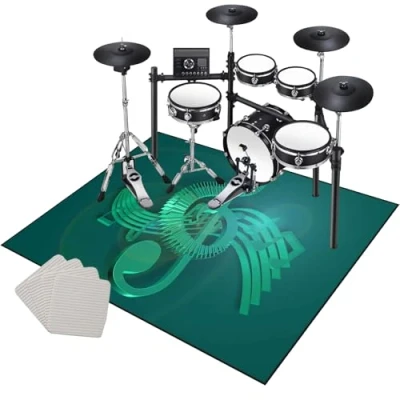 Afbeelding van KQIEJUY Tapis de batterie antidérapant et insonorisant pour protection du sol, 200 x 160 cm, percussion, électronique, grosse caisse, guitare, batterie, etc