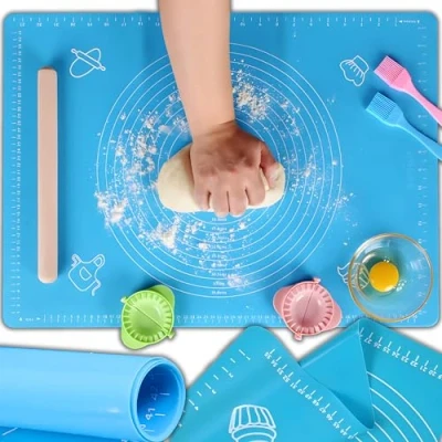 Afbeelding van Retoo Grote antislip siliconen bakmat Anti aanbaklaag Pizza Mat Fondant Deeg 65 cm x 45 Blauw