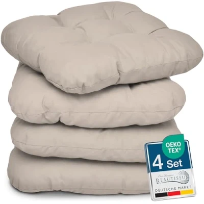 Afbeelding van Beautissu Lisa Set van 4 Zitkussen 40x40 cm Stoelkussens Eetkamer 8cm Vulling Taupe