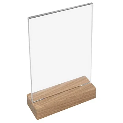 Afbeelding van HMF 46942 acryl tafelstandaard met houten voet DIN A5 portretformaat glashelder