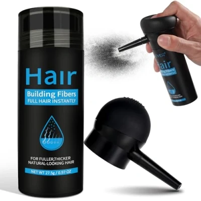 Image de Poudre capillaire pour épaissir les cheveux, 27,5 g, correcteur capillaire, imperméable, masque la chute des femmes et hommes, noire avec buse