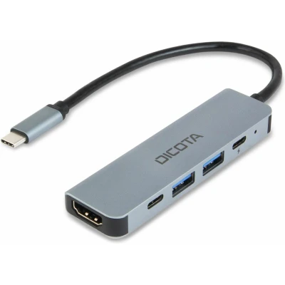 Afbeelding van Dicota USB C (USB 3.2 Gen 2) multiport hub 5 poorten Met aluminium behuizing, stekker, Ultra HD geschikt Zilver