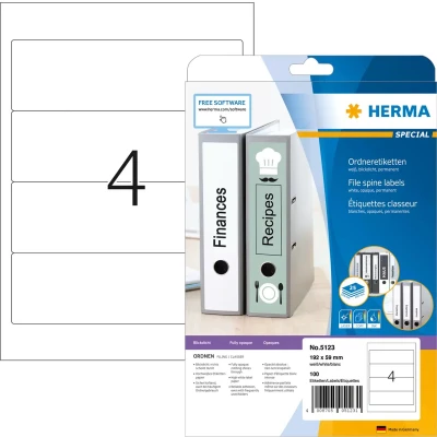 Afbeelding van Herma ordneretiketten w. 192X59 25 vel DIN A4 100 stuks 5123