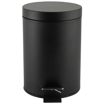 Afbeelding van Beldray LA038098BLKFEU7 Pedaalemmer voor badkamer kleine ronde sanitaire afvalemmer van roestvrij staal met automatisch daalsysteem, uitneembare binnenemmer 3 liter, handvat